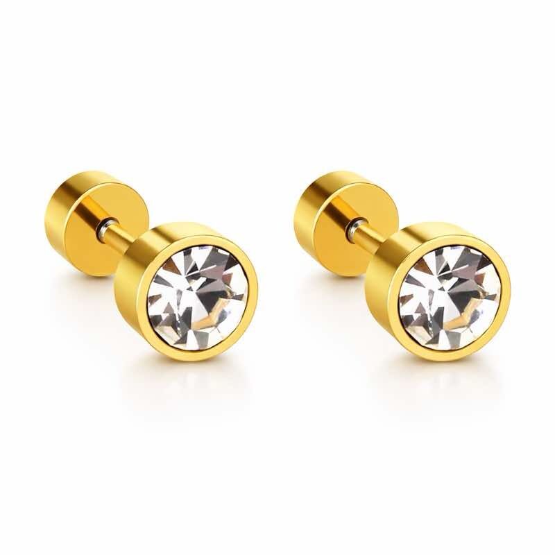 Brincos Ponto de Luz em Aço Inoxidável Dourado com Zircônia