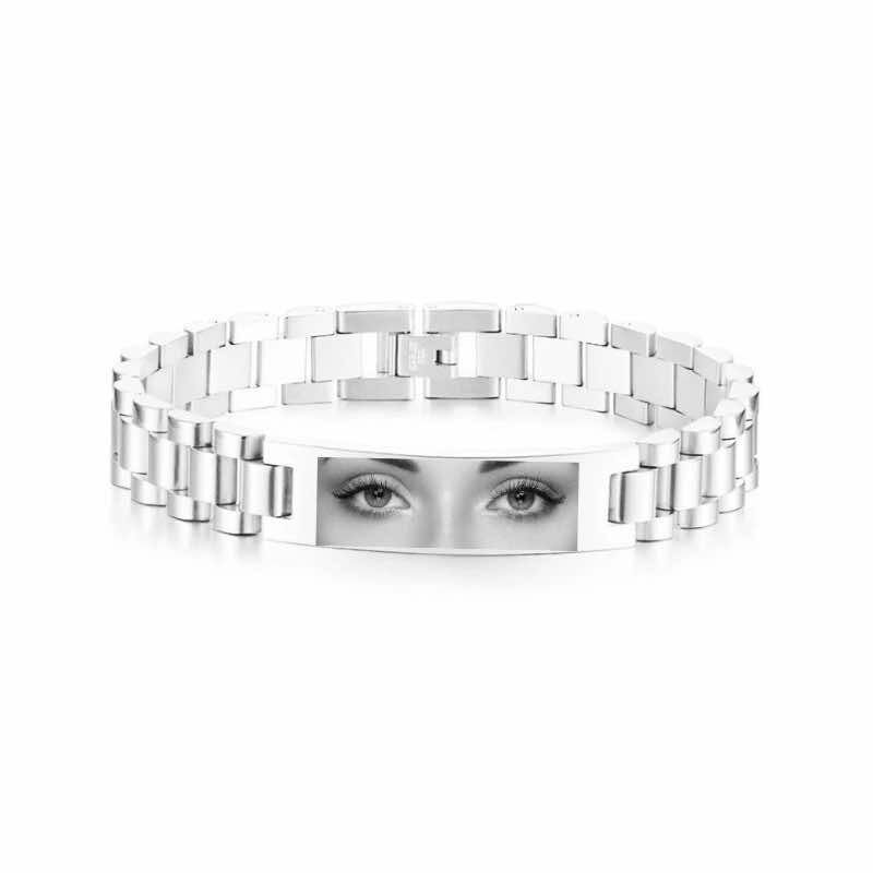 Pulseira Personalizada em Aço Inoxidável com Gravação de Olhos