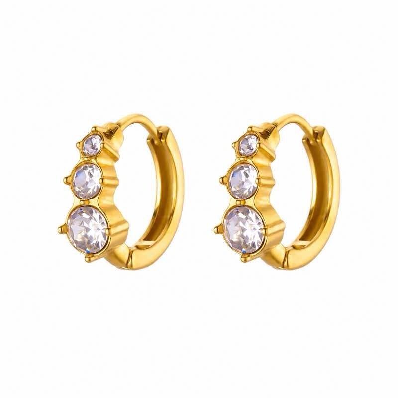 Brincos Argola com Zircónias em Aço Inoxidável Dourado